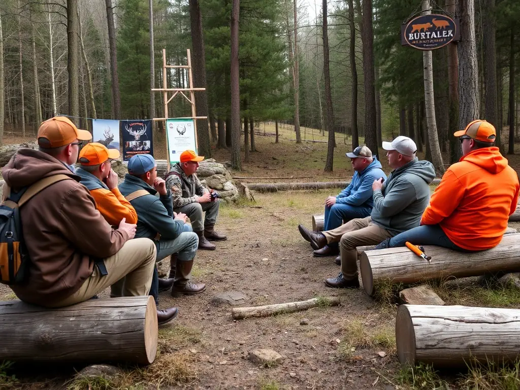 Hunters participating in a workshop on ethical hunting practices and wildlife management, organized by the ASSOCIATION OF OWNERS AND HUNTERS OF PRAT.