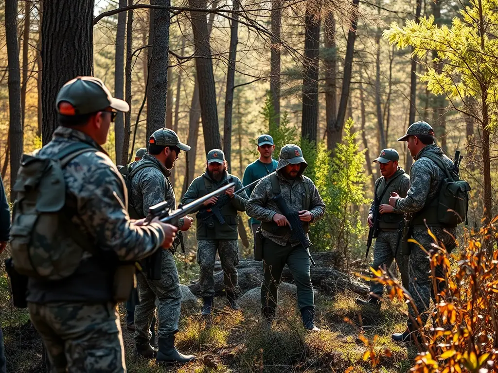Hunters participating in a training session on ethical hunting practices and wildlife conservation, emphasizing the association's dedication to responsible hunting.